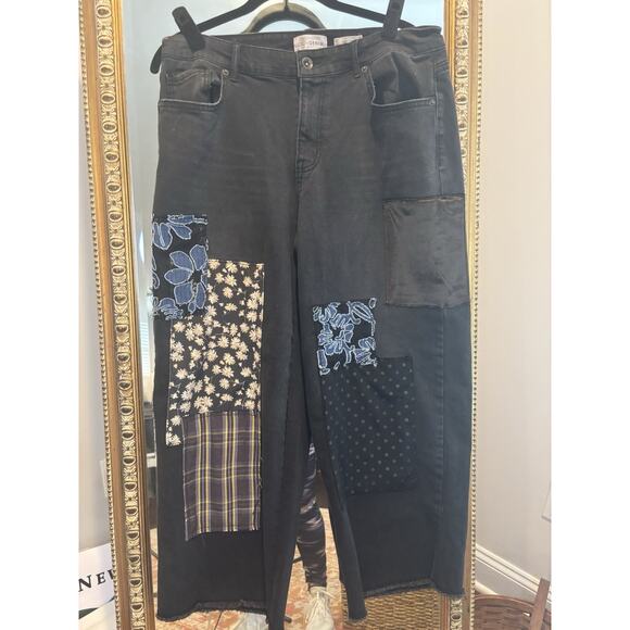 LOGO By Lori Goldstein Limited Edition Patchwork Denim Wide Leg Jeans, 12P - Picture 1 of 11
